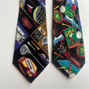 2 Golf Themed Men's Silk Neck Ties Enthusiast Golfing Putt Office Top Flite 90s